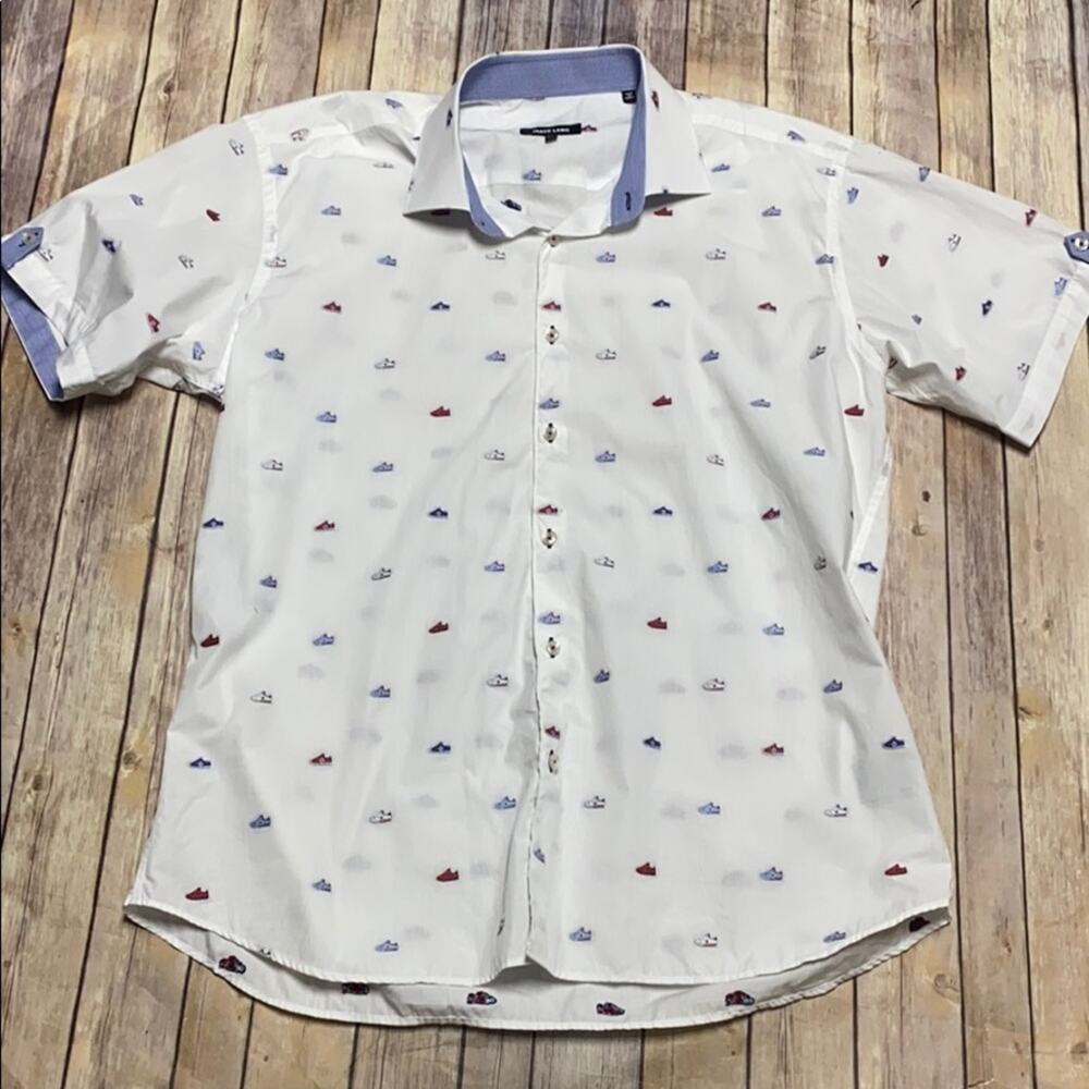 Jared Lang Button Down Embroidered Shoes Top 2XL